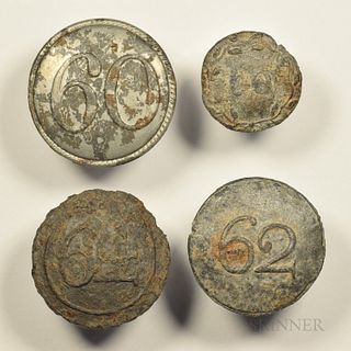 Four Pewter British Army Regimental Buttons