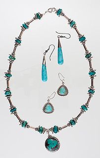 Turquoise Necklace and Earrings in Sterling Silver 