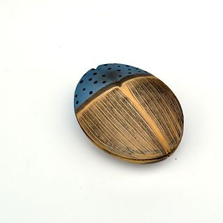 Yellow and Blue Oval Seed Pod with Stripes and Dots