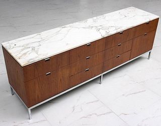 A FLORENCE KNOLL WALNUT EXECUTIVE CREDENZA WITH MARBLE