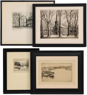 FOUR EARLY 20TH CENTURY PENCIL SIGNED ETCHINGS