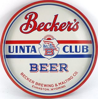 1933 Becker's Uinta Club Beer 12 inch Serving Tray