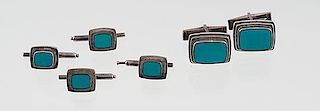 Tuxedo Studs and Cuff Links In Sterling Silver with Turquoise 