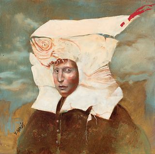 VICENTE ARNÁS LOZANO (Madrid, 1949). 
"Paper headdress", 2015. 
Oil on canvas.