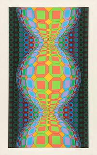 VICTOR VASARELY (Pécs, Hungary, 1906 - Paris, 1997). 
"Kaaba li", 1988. 
Lithograph, copy 186/250. 
Signed and justified in pencil.