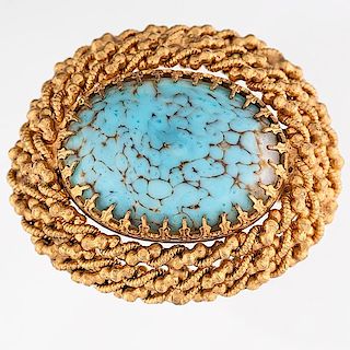 Turquoise Brooch in 10 Karat Yellow Gold 