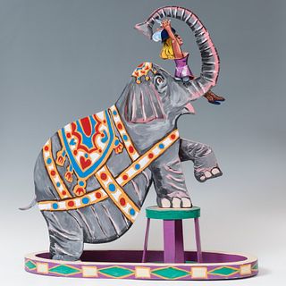 "RED GROOMS "CHARLES ROGERS GROOMS (Nashville, USA, 1937). 
"Elephant", 2001. 
Polychrome metal. Exemplary 2/3. 
Signed on the base. 
Provenance: Marl