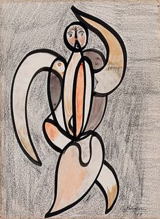 BENJAMÍN PALENCIA (Barrax, Albacete, 1894 - Madrid, 1980). 
"Personaje", 1948. 
Mixed media (ink, watercolour and wax) on paper. 
Signed and dated in 