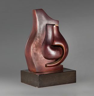 LIANE KATSUKI (Entre Rios, Brazil, present). 
"Triade of Amon", 2004. 
Bronze sculpture in 4 parts with reddish-brown patina and polished gloss. Marbl