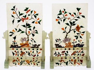Pair of Chinese Hardstone Table Screens