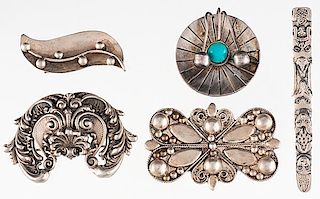 A Group of Sterling Silver Brooches 