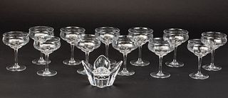 12 Baccarat Champagne Glasses & Orrefors Small Bowl