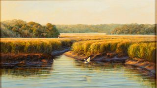 Douglas Grier, Marsh with Herons, Oil on Board