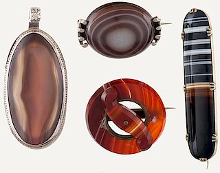 Banded Agate Brooches and a Pendant 
