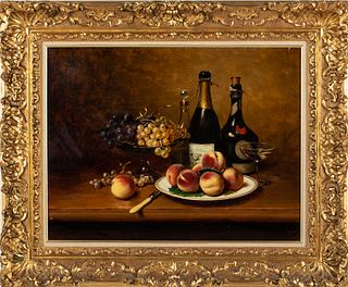 F. Rousselle, Still Life with Champagne, O/C, 20th C