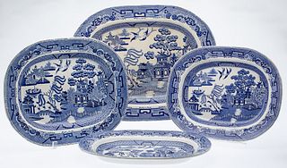 4 English Blue Willow Graduated Platters