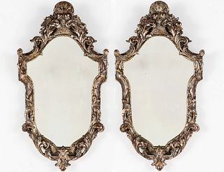 Pair of Silvered Rococo Style Mirrors, C. 1920