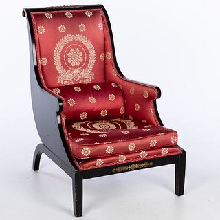 Hollywood Regency Black Painted Upholstered Armchair