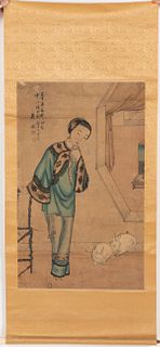 Chinese Hanging Scroll, Courtesan and Rabbit