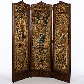 Renaissance Revival 3 Panel Tapestry Screen