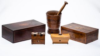 4 English Boxes and a Mortar and Pestle