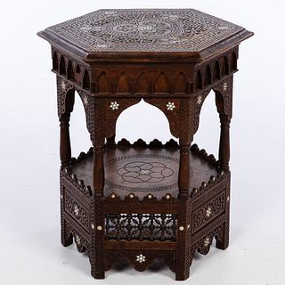 Syrian Carved Wood Inlaid Table