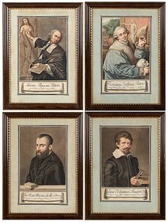 Four Portraits, Hand Colored Engravings, 18th C