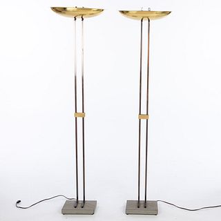 Pair of Italian Chrome and Brass Standing Lamps