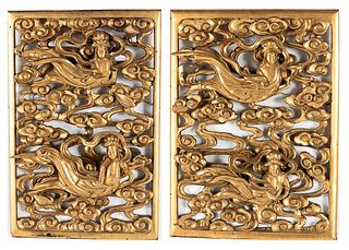 A Pair Japanese Carved Giltwood Panels