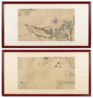 Two Chinese Ink and Color on Silk Framed Scrolls