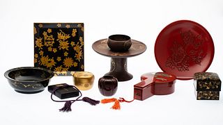 Group of 9 Japanese Lacquer Table Articles