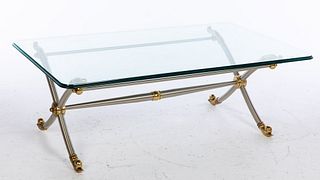 Contemporary Glass, Brass and Chrome Low Table 