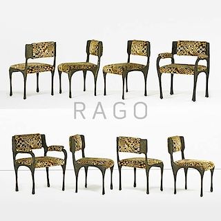PAUL EVANS Eight Sculptured Metal dining chairs