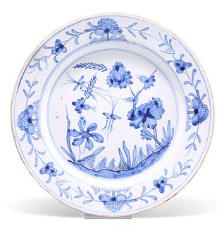 AN ENGLISH DELFT BLUE AND WHITE PLATE, PROBABLY LIVERPOOL, CIRCA 1750, pain