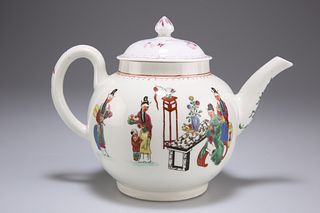 A WORCESTER TEAPOT, CIRCA 1770, painted with the Chinese Family pattern, wi
