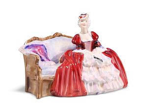 A ROYAL DOULTON CHINA FIGURE, "BELLE O'THE BALL", HN 1997. 15cm by 22cm