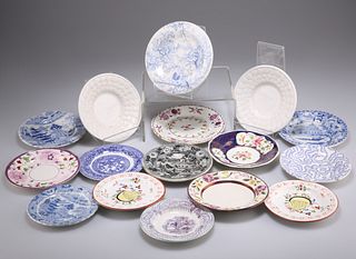 A COLLECTION OF 19TH CENTURY POTTERY SMALL DISHES, including blue printed O