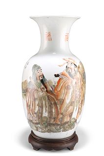 A CHINESE REPUBLICAN STYLE VASE, painted with Shou Lou and other figures, b