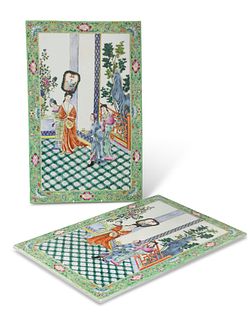 A LARGE PAIR OF CHINESE PORCELAIN PLAQUES, rectangular, enamel painted with
