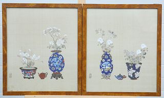 CHINESE SCHOOL (QING DYNASTY), A PAIR OF GOUACHE PAINTINGS ON SILK, of blos