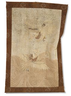 A LARGE JAPANESE EMBROIDERED WALL HANGING, MEIJI PERIOD, depicting two drag