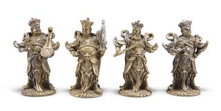 A SET OF FOUR CHINESE GILT-BRONZE FIGURES, 19TH CENTURY, each cast in robes