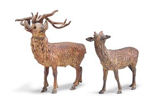 AN AUSTRIAN COLD-PAINTED BRONZE MODEL OF A STAG, unmarked, 12.5cm high; tog