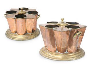 A PAIR OF UNUSUAL BRASS AND COPPER SHIP'S WINE COOLERS, LATE 19TH/EARLY 20T