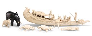 AN INDIAN CARVED IVORY MODEL, COMPANY SCHOOL, 19TH CENTURY, depicting a ple