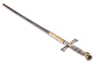 A TEMPLARS DRESS SWORD, in associated scabbard, the pommel a skull and the 