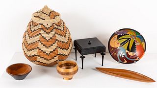 5 Signed Wood Articles and a Zulu Basket