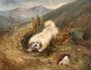 CIRCLE OF GEORGE ARMFIELD (1808-1893), TERRIER PURSUING A RABBIT, oil on ca