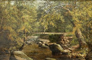 ROBERT BOYES, THE OLD WOOD BRIDGE, signed and dated 1886 lower right, oil o