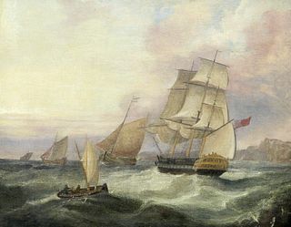FOLLOWER OF THOMAS LUNY (1759-1837), A MAN OF WAR AND OTHER VESSELS OFF THE